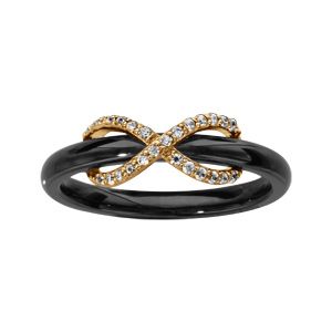 Bague en vermeil céramique noire avec oxydes blancs sertis