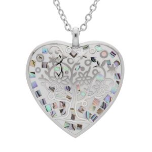 Collier Stella Mia en acier chaîne avec pendentif coeur (32X30mm) motif arbre de vie couleur bleur avec nacre - 38+7cm