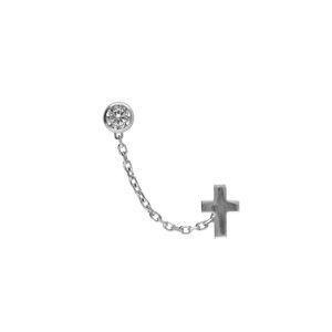 Boucles d'oreille en argent rhodié chaînette oxyde blanc 4mm sertis et croix lisse (2 trous)