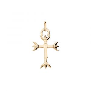 Pendentif en plaqu&eacute; or croix Camarguaise petit mod&egrave;le avec Trident et fer &agrave; cheval - Symbole de la Camargue