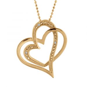 Collier en vermeil cha&icirc;ne boules pendentif double coeur entremel&eacute; petites pierres blanches   - 43+3cm