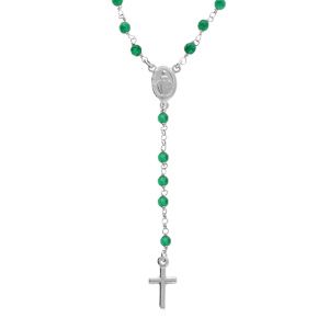 Collier en argent rhodié chapelet boules facetées agates vertes  - 45+5cm