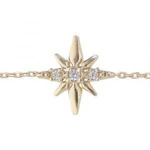 Bracelet en argent rhodi&eacute; et dorure jaune cha&icirc;ne avec &eacute;toile Edelweis en oxydes blancs sertis 16+3cm