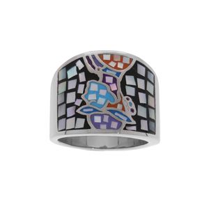 Bague Stella Mia en acier portrait multi couleurs ton noir et Nacre