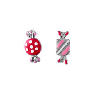Boucles d'oreilles enfant en argent rhodi&eacute; bonbons roses et fermoir poussette