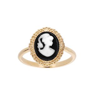 Bague en plaqué or Camée sur fond noir contour finement ouvragé