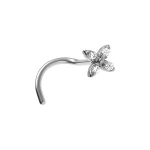 Piercing de nez en acier fleur quatre pétales en oxyde blanc
