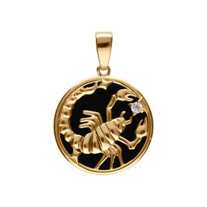 Pendentif en plaqué or médaille 15mm, onyx noir imitation, zodiaque scorpion et un oxyde blanc