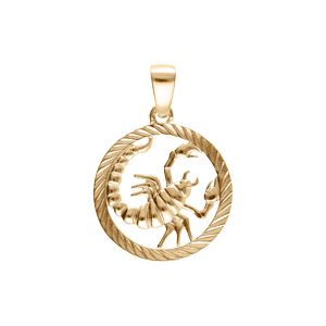 Pendentif en plaqué or médaille 15mm striée zodiaque scorpion decoupé
