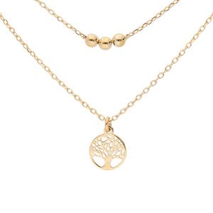 Collier en argent et dorure jaune double chaîne avec pendentif arbre de vie et boules 40+5cm