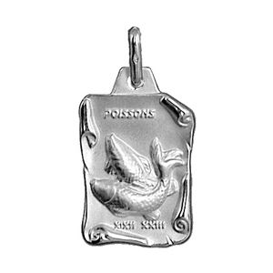 Pendentif en argent brillant parchemin zodiaque Poissons