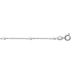 Chaîne de cheville en argent rhodié boules perles de verre facettées rose clair 23cm + 3cm de rallonge