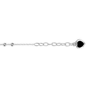 Chaîne de cheville en argent avec double boules lisses et pampille coeur en oxyde noir au bout - longueur 23cm + 2cm de rallonge