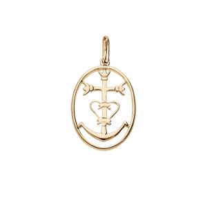 Pendentif en plaqu&eacute; or oval avec croix Camarguaise - Symbole de la Camargue