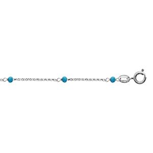 Chaîne de cheville en argent rhodié boules perles de verre facettées turquoises 23cm + 3cm de rallonge
