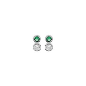 Boucles d'oreille en argent rhodié oxydes blanc et vert sertis clos et fermoir poussette