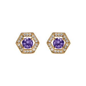 Boucles d'oreille tige en vermeil d'oxyde violet et contour d'oxydes blancs