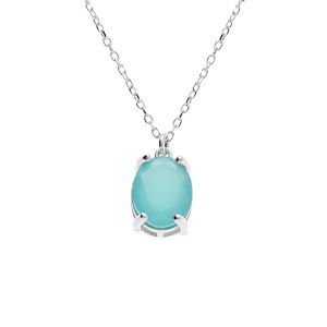 Collier argent rhodié pendentif ovale oxyde 10 x 7.5mm vert opaque réglable 42 à 45cm