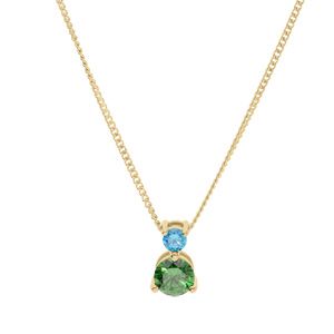 Collier en vermeil chaîne avec pendentif 2 oxydes sertis bleu et vert (3 et 5mm) 42+3cm