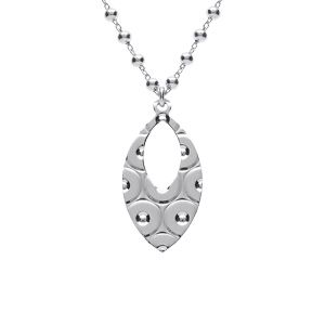 Collier argent rhodié chaîne boules pendentif ovale martelé réglable 40 à 45cm