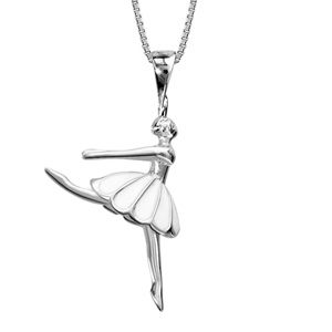 Collier en argent rhodié chaîne avec pendentif danseuse avec tutu blanc - longueur 42cm + 3cm de rallonge