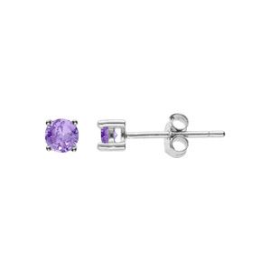Boucles d'oreille tige, en argent rhodié ronde 3mm oxyde violet serti 4 griffes