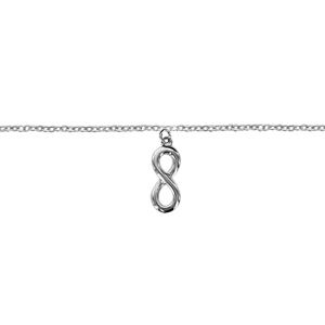 Chaîne de cheville en argent rhodié avec pampille symbole infini - longueur 23cm + 2cm de rallonge