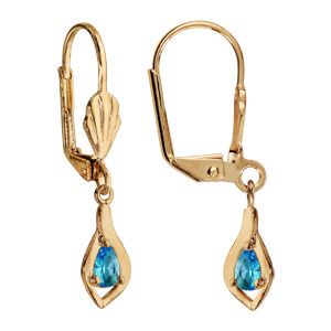 Boucles d'oreille pendantes en plaqué or ovale suspendu avec oxyde bleu clair et fermoir dormeuse