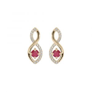 Boucles d'oreille en plaqu&eacute; or infini oxydes rose et blancs sertis et fermoir poussette