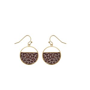 Boucles d'oreille crochet Stella Mia en acier doré, ronde avec résine léopard