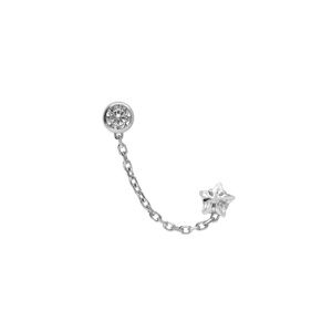 Boucles d'oreille en argent rhodié chaînette oxyde blanc serti clos 4mm et etoile avec oxyde blanc serti