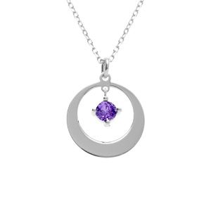 Collier en argent rhodié pendentif cercle oxyde violet 40+5cm