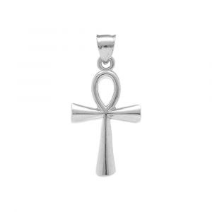 Pendentif en argent rhodi&eacute; croix de vie &eacute;gyptienne lisse 22mm x 16mm
