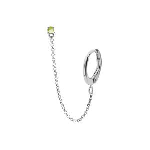 Boucles d'oreille tige, en argent rhodié oxyde vert serti chaînette et créole sur lobe (2 trous)