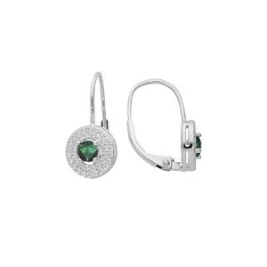 Boucles d'oreille en argent rhodié oxyde vert et oxydes blancs sertis sur fermoir dormeuse