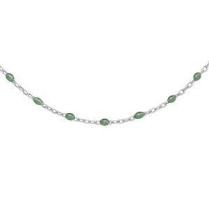 Sautoir en argent rhodié avec perles vert fluo 60+10cm