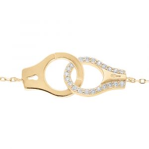 Bracelet en vermeil massif menottes dont ue ornée d'oxydes blancs -16+3cm