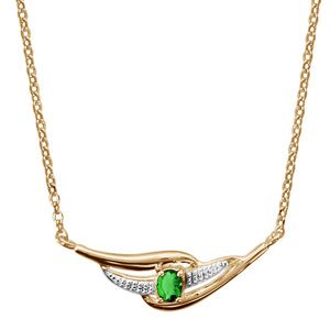 Collier en plaqué or chaîne avec pendentif 2 brins torsadés dont 1 lisse et l'autre orné d'oxydes blancs et 1 oxyde vert au milieu - longueur 43cm + 2cm de rallonge