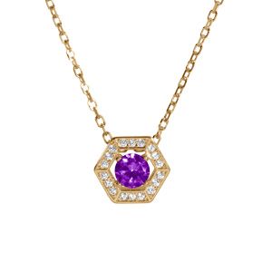 Collier en vermeil pendentif oxyde violet et contour oxydes blancs  - 42+3cm