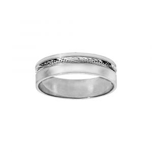 Alliance en argent rhodi&eacute; diamant&eacute;e et partie lisse largeur 6mm