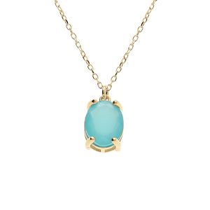 Collier argent doré pendentif ovale oxyde 10 x 7.5mm vert opaque réglable 42 à 45cm