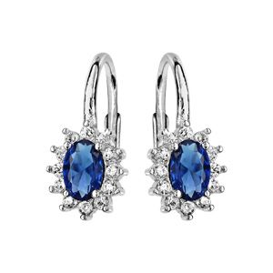 Boucles d'oreilles en argent rhodié collection joaillerie oxyde bleu au centre et petits oxydes blancs autour - fermoir dormeuse