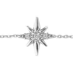 Bracelet en argent rhodi&eacute; cha&icirc;ne avec &eacute;toile Edelweis en oxydes blancs sertis 16+3cm