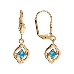 Boucles d'oreilles pendantes en plaqué or oxyde carré bleu clair suspendu et fermoir dormeuse