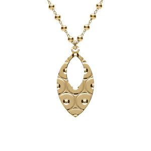 Collier argent doré chaîne boules pendentif ovale martelé réglable 40 à 45cm
