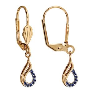 Boucles d'oreilles pendantes en plaqué or goutte demi-rail bleu foncé suspendue et fermoir dormeuse