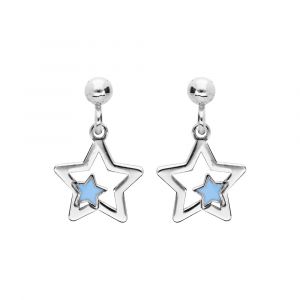 Boucles d'oreille pendantes en argent rhodi&eacute; &eacute;toile suspendue avec &eacute;toile bleue et fermoir poussette