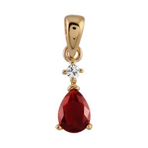 Collier en plaqué or avec pendentif collection joaillerie goutte en oxyde rouge suspendue à 1 petit oxyde rond blanc