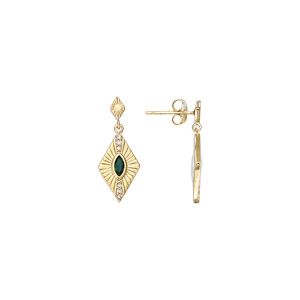 Boucles d'oreille tige en plaqué or forme losange avec oxyde vert serti clos