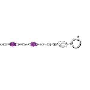 Chaîne de cheville en argent rhodié avec olives couleur violet transparent 23+3cm